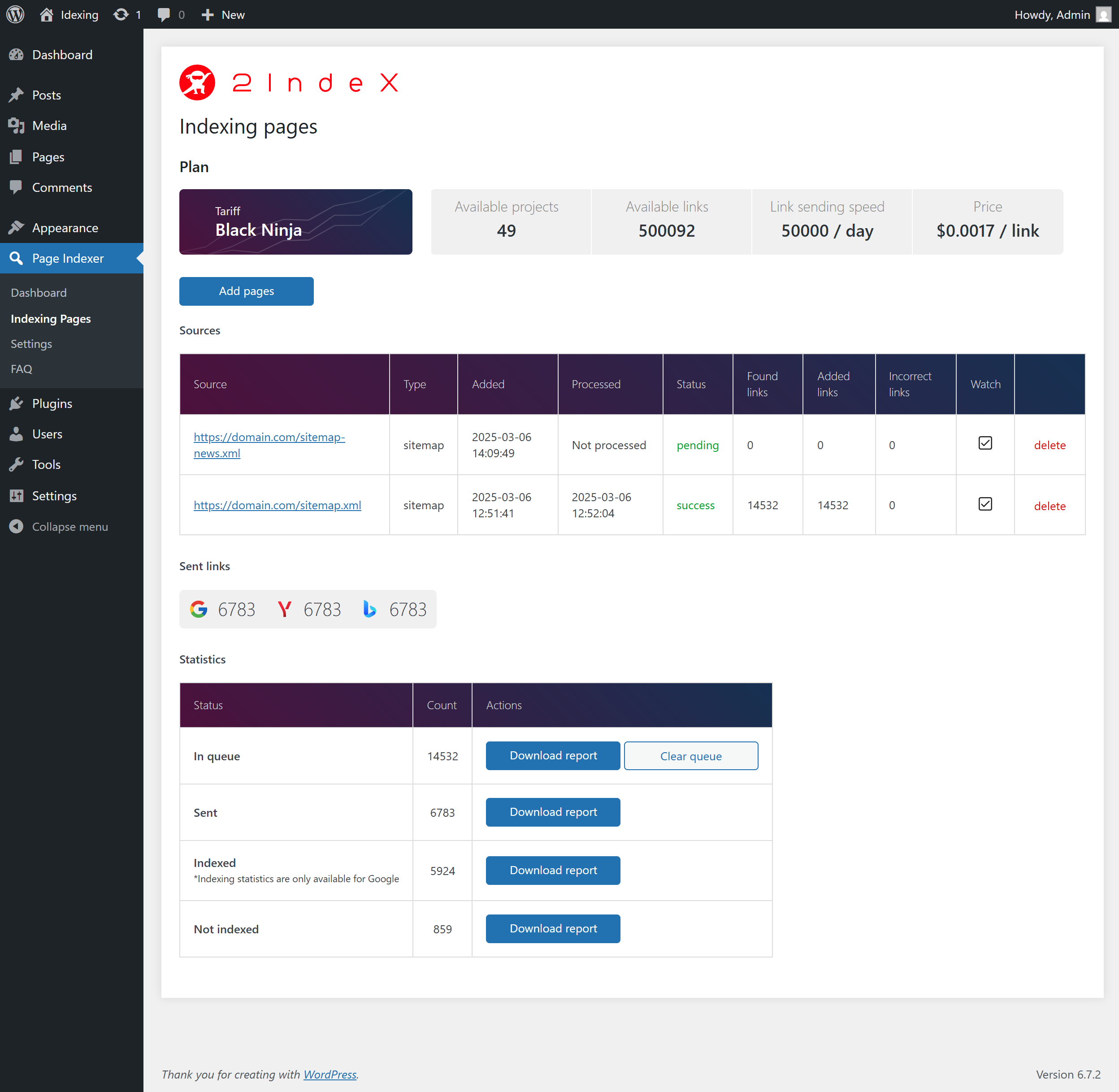 Indexing Status Page – Displays the indexing status of submitted pages.