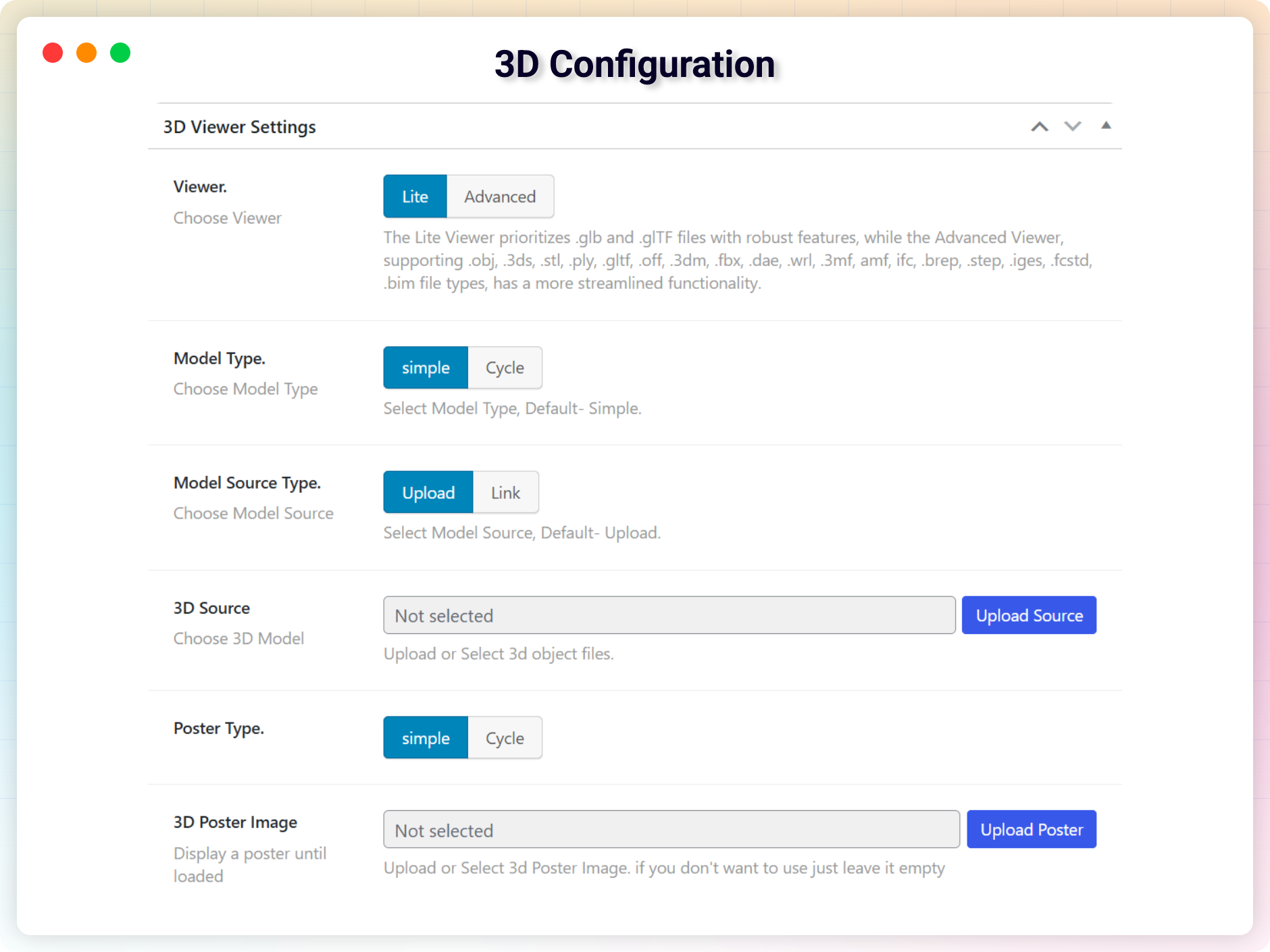 3D Configuration