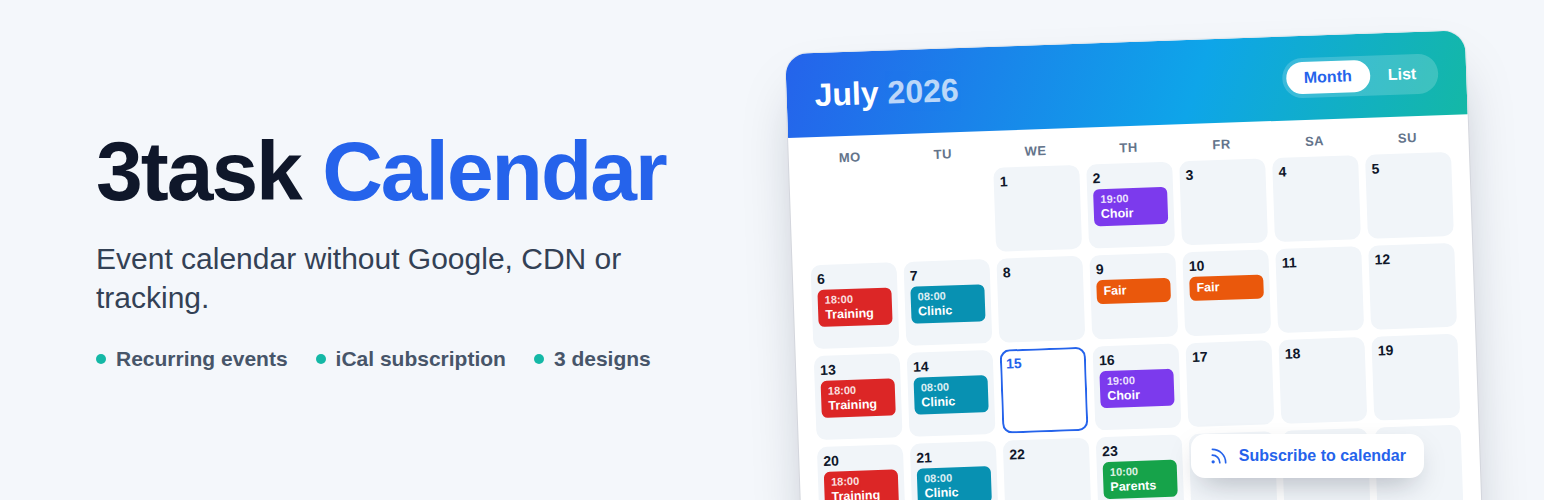 WordPress 外掛 3task Calendar 的封面圖片
