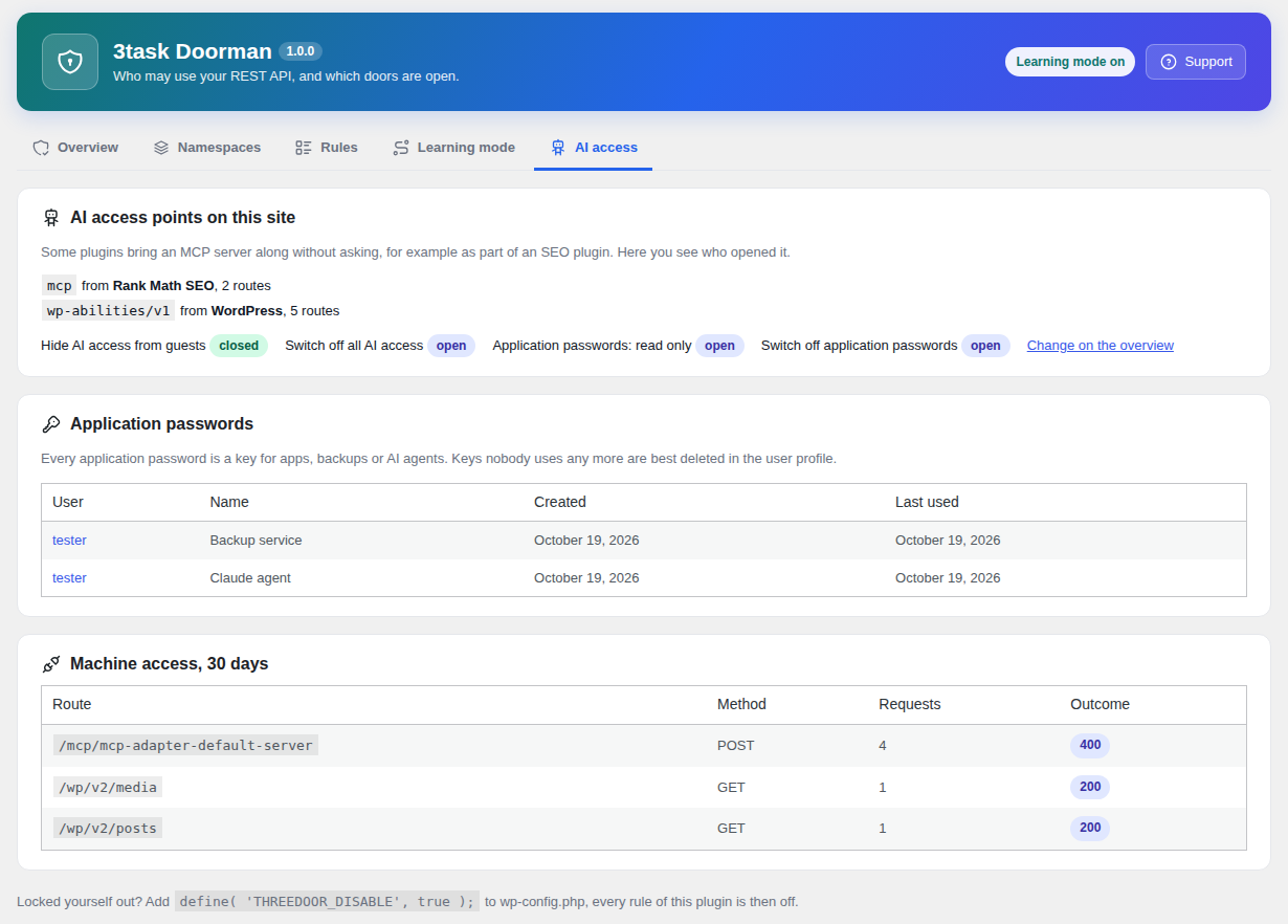 AI access points and application passwords.