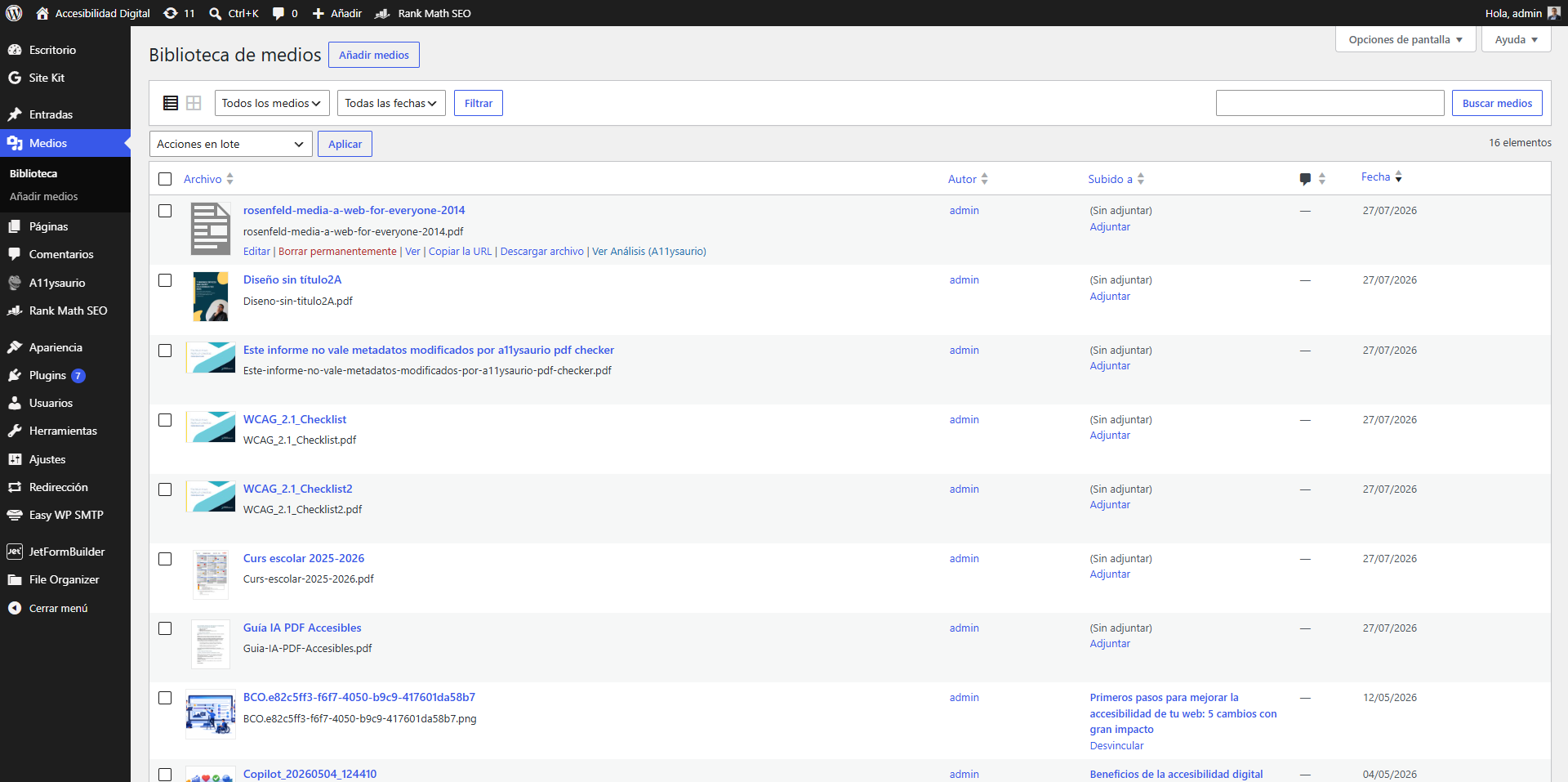 Analysis button natively integrated into the media library.