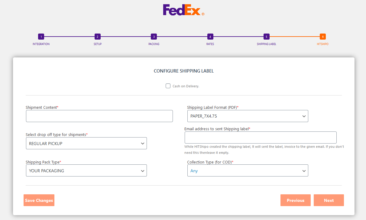 Shipping label configuration.