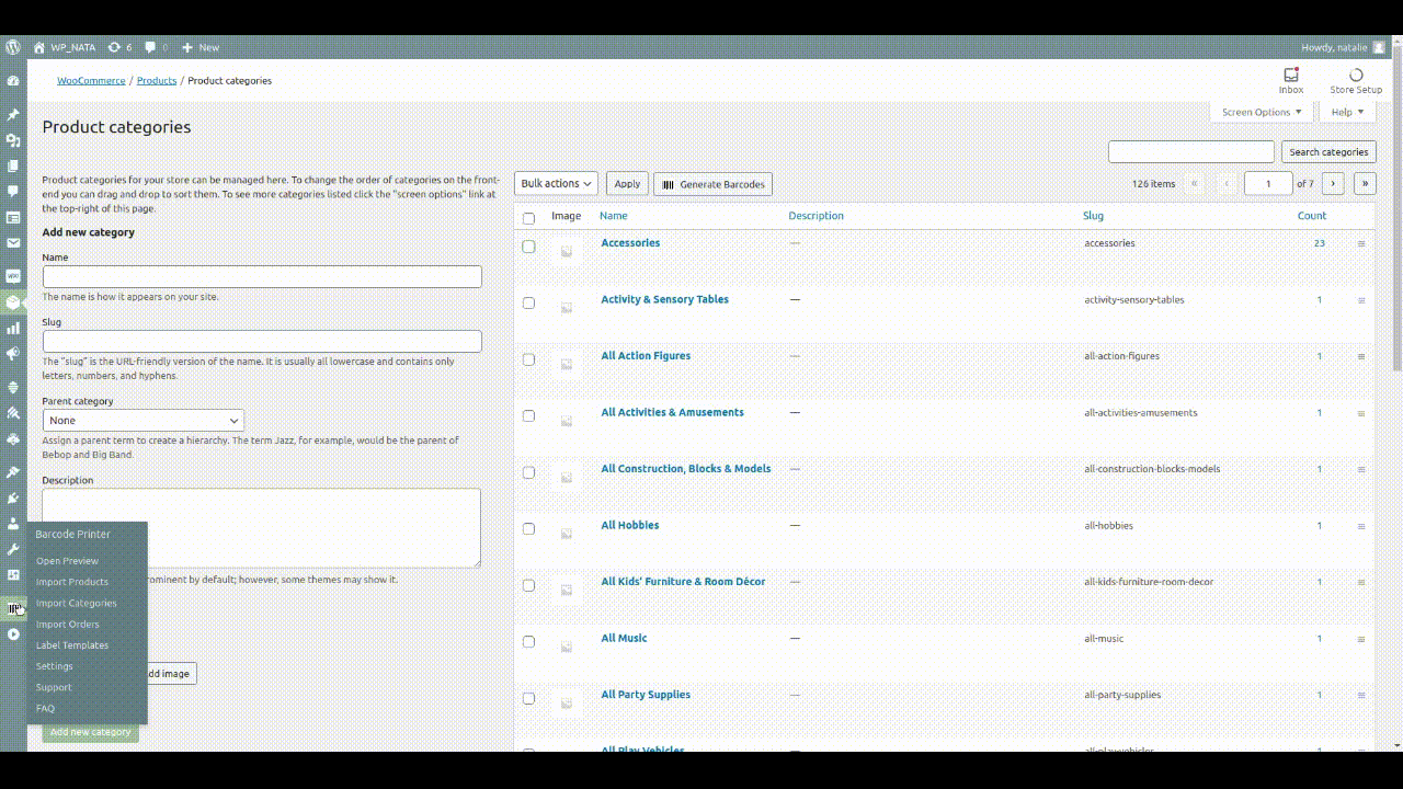 The "Barcode Value" tab on the template settings page.