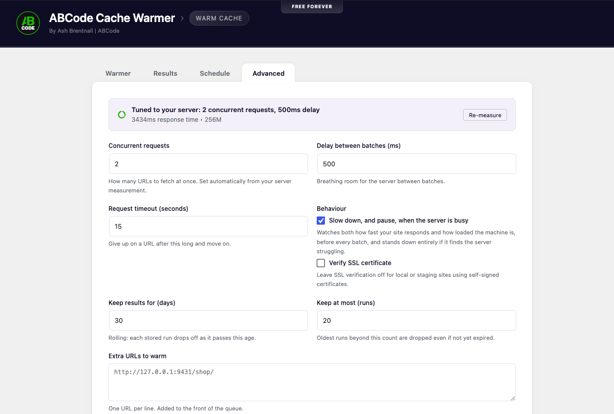 Automatic server measurement and the settings it chose.