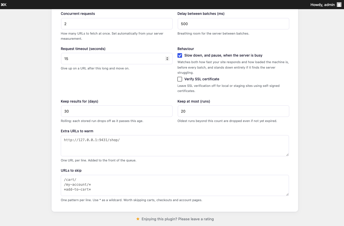 Advanced settings for manual tuning.