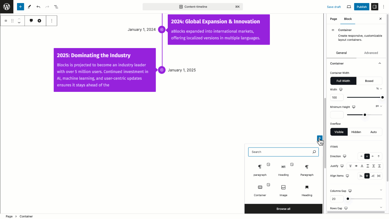 Content Timeline for Organized Flow