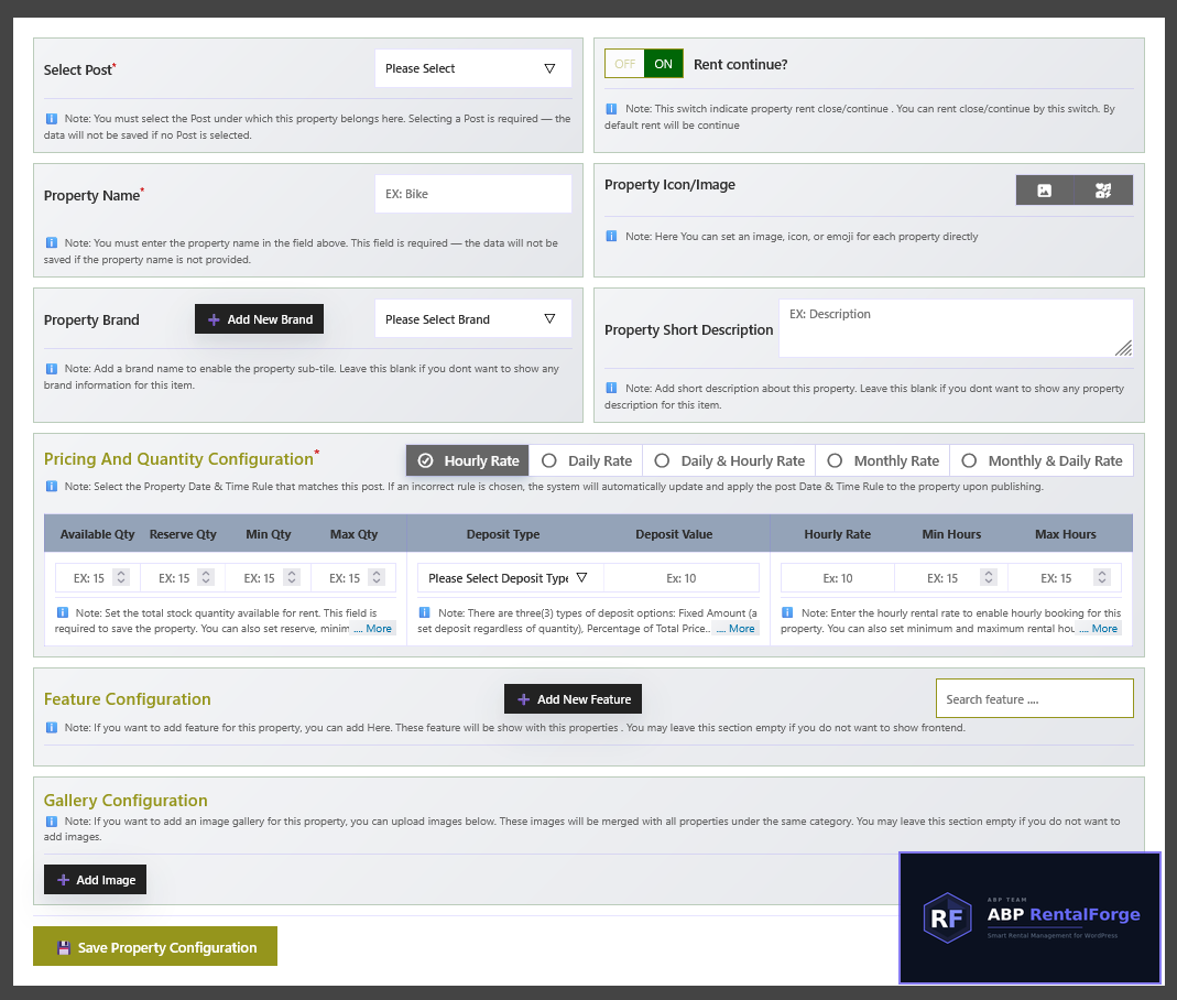 Property Pricing/Configuration