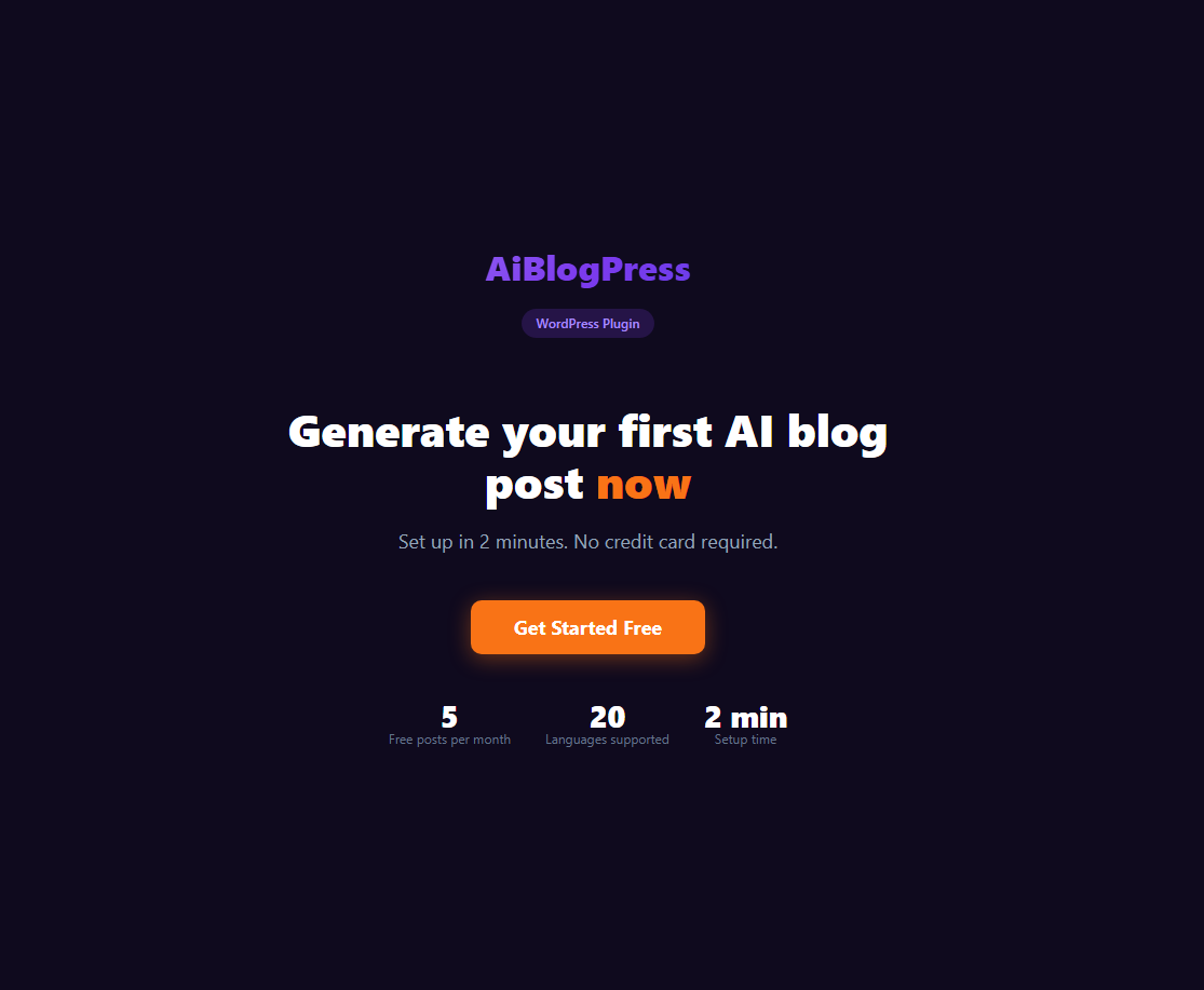 Welcome screen with a quick-start call to action for generating your first post.
