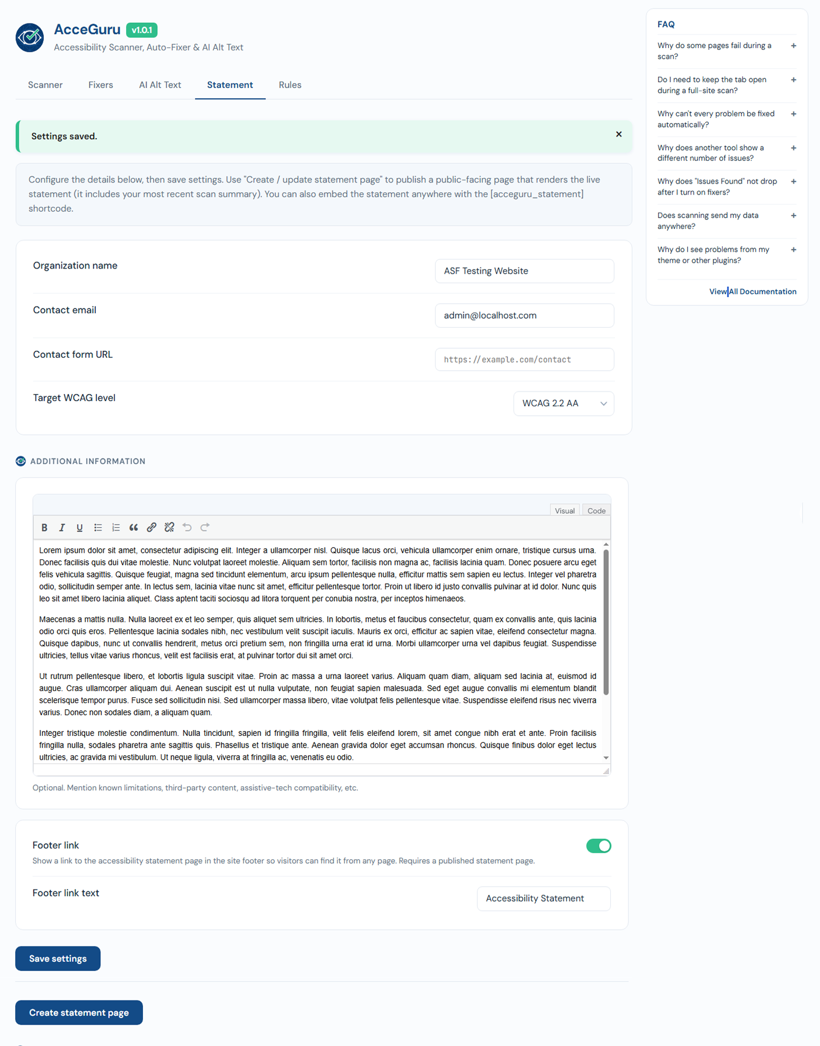 Accessibility statement generator with live preview.