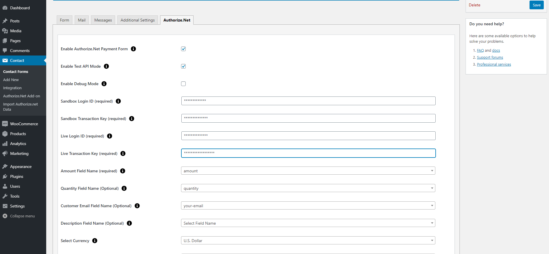 Authorize.NET Form Setting and Configuration