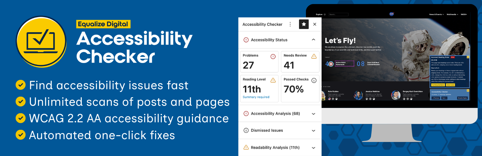 WordPress 外掛 Equalize Digital Accessibility Checker – WCAG, ADA, EAA and Section 508 compliance 的封面圖片
