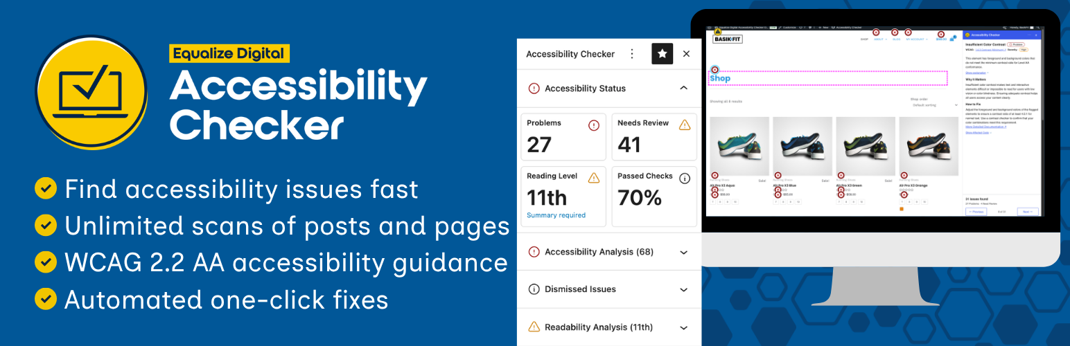 WordPress 外掛 Equalize Digital Accessibility Checker – WCAG, ADA, EAA and Section 508 compliance 的封面圖片