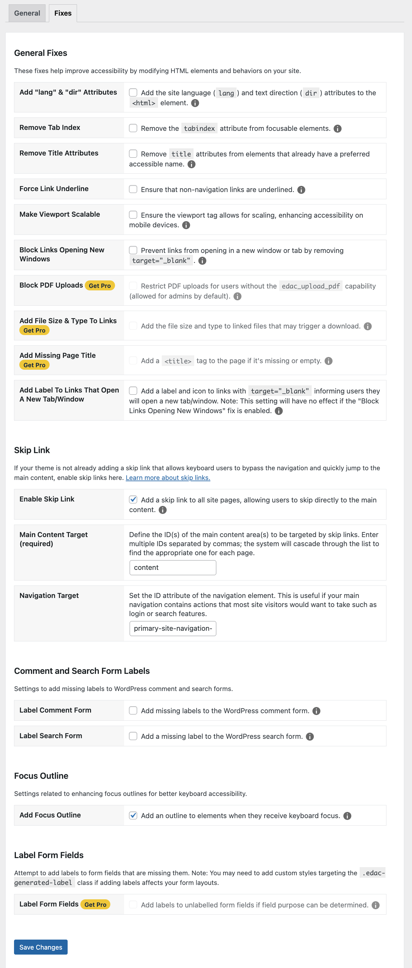 Accessibility Checker automated fix settings.