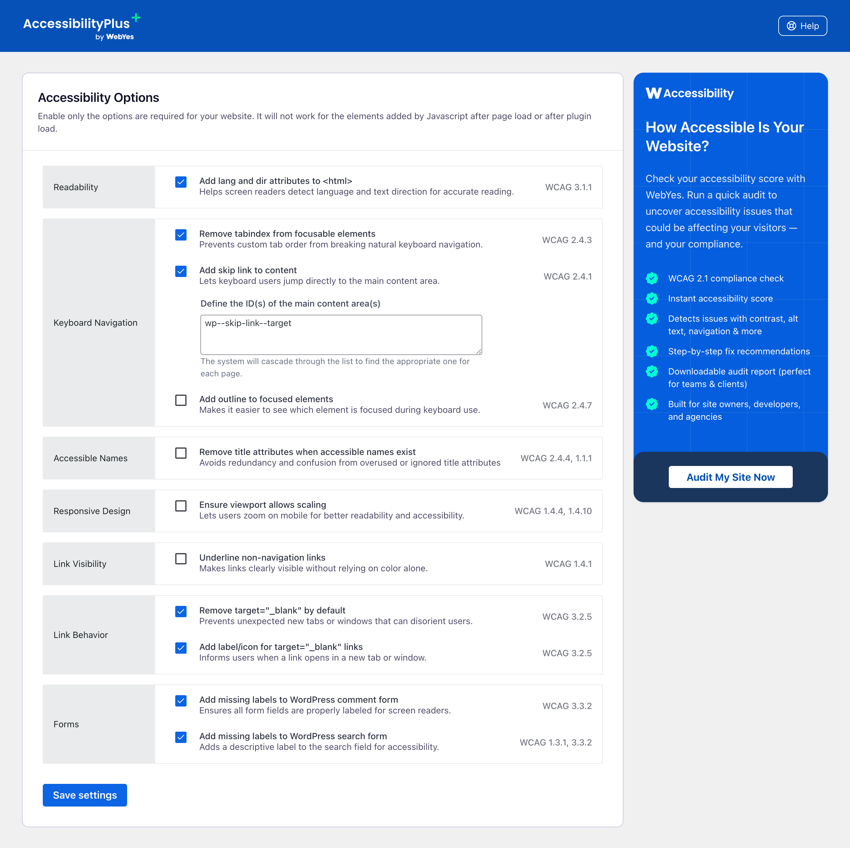 WordPress Accessibility Plugin Screenshot