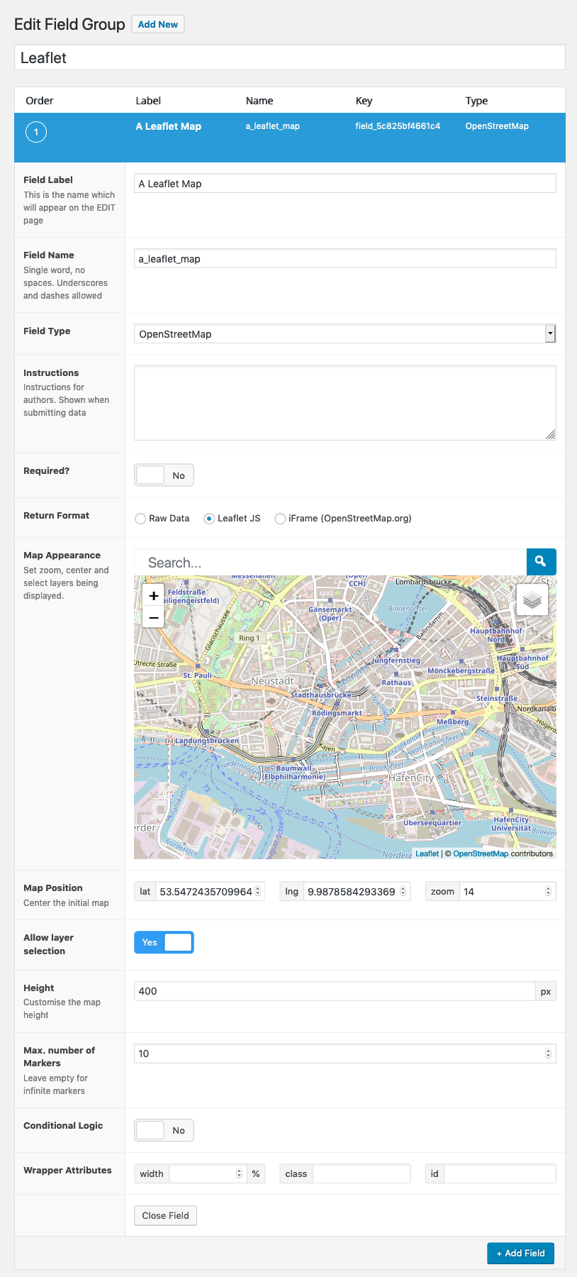 ACF OpenStreetMap Field