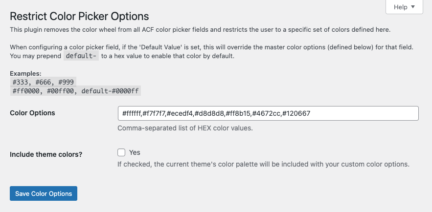 Advanced Custom Fields: Restrict Color Picker Options