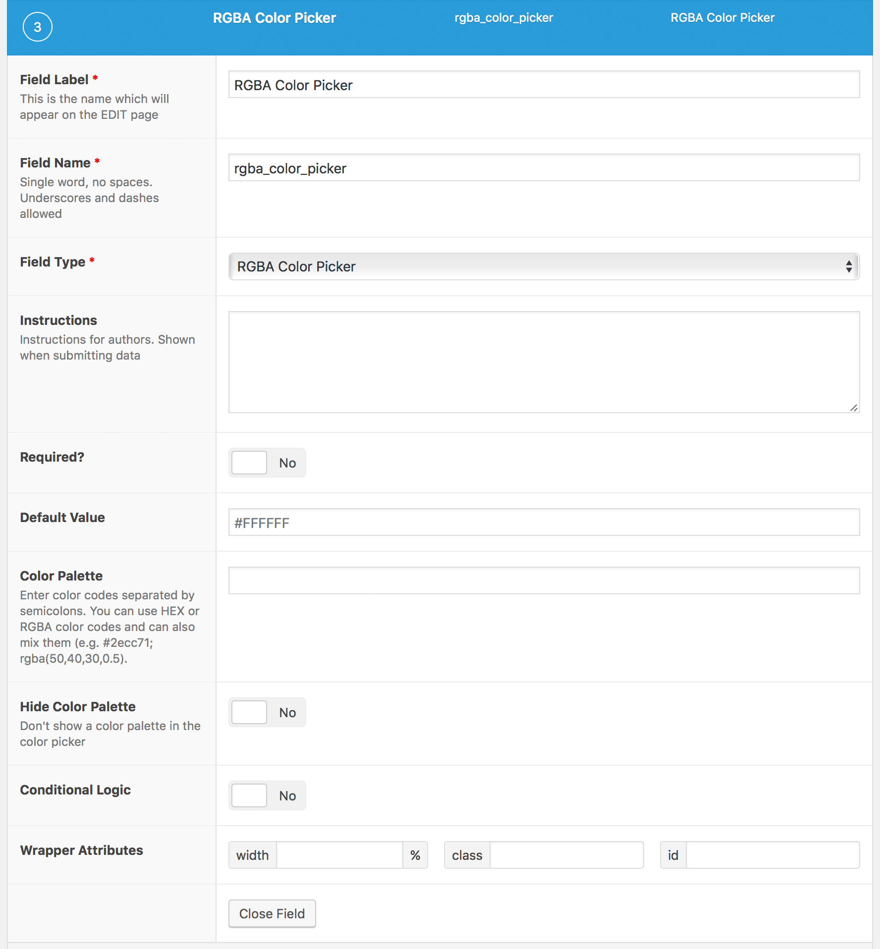 ACF RGBA Color Picker