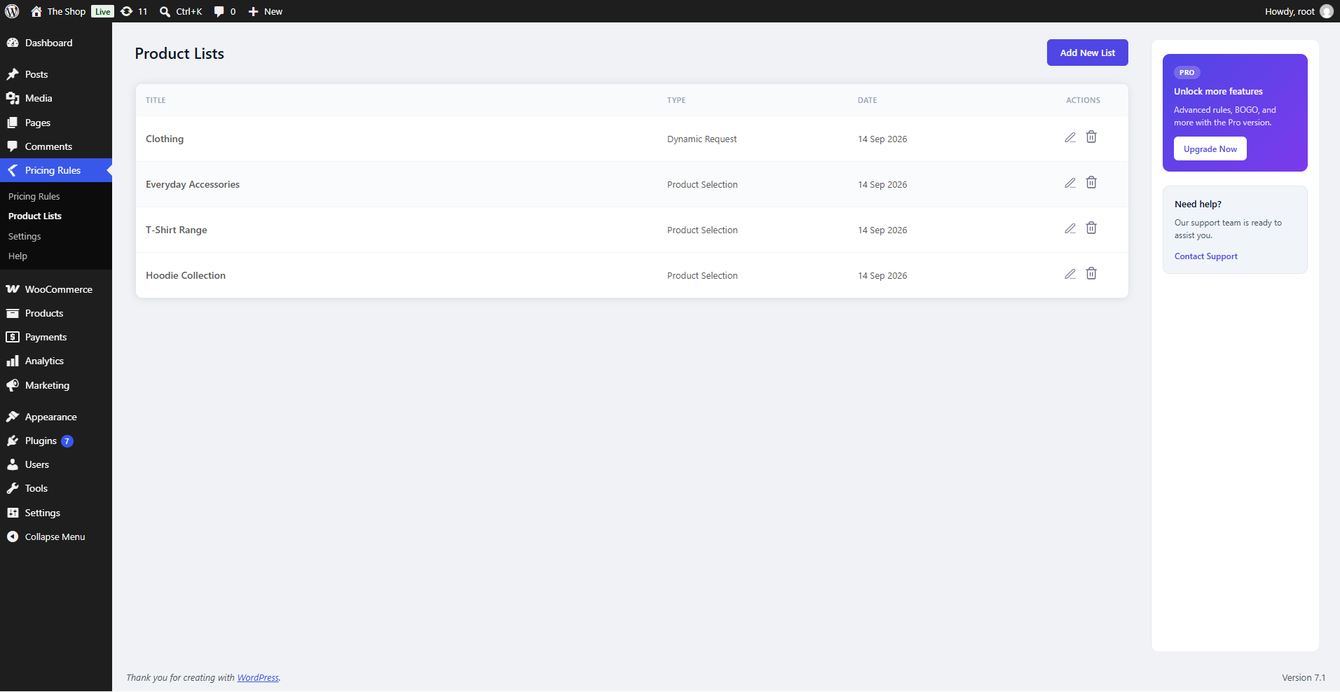Create product lists to target discounts at selected products or categories.