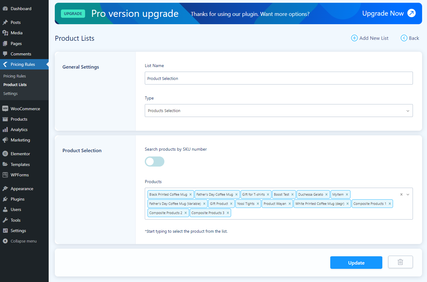 Product List - Product Selection