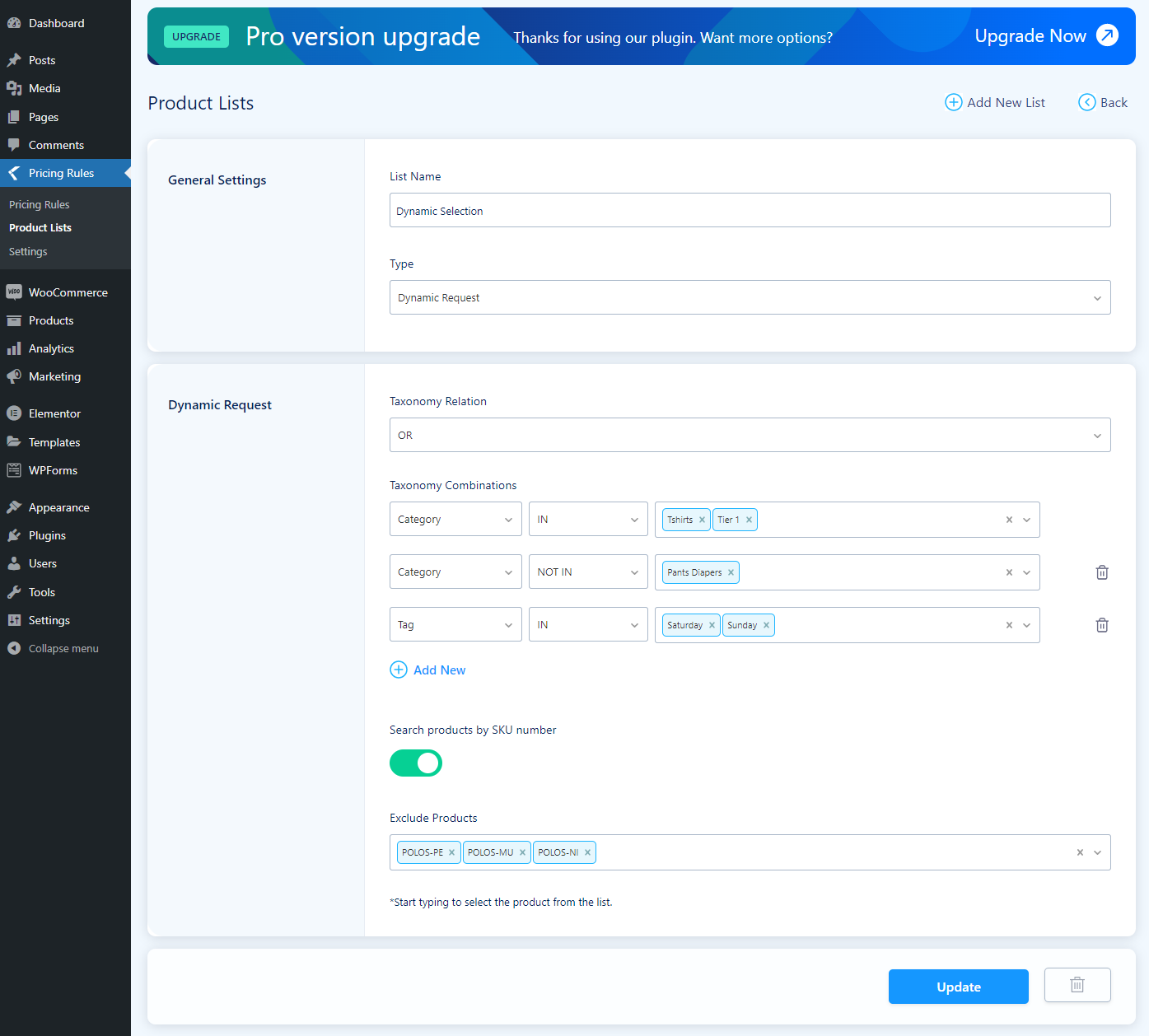 Product List - Dynamic Selection