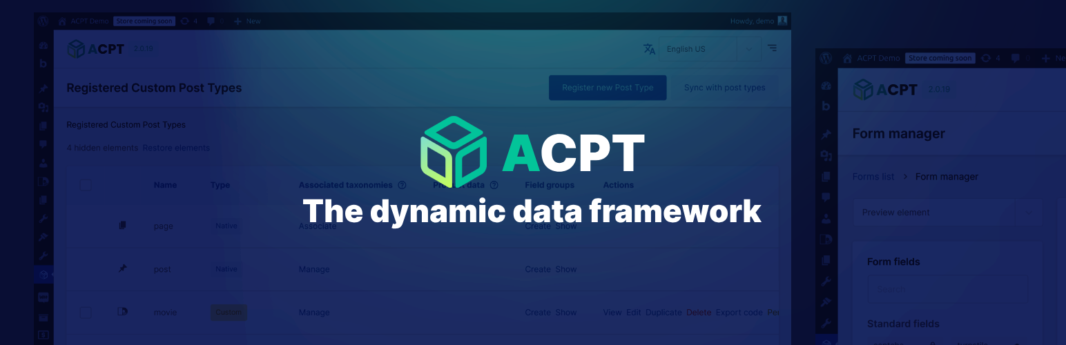 WordPress 外掛 Custom post types for WordPress – ACPT Lite 的封面圖片。