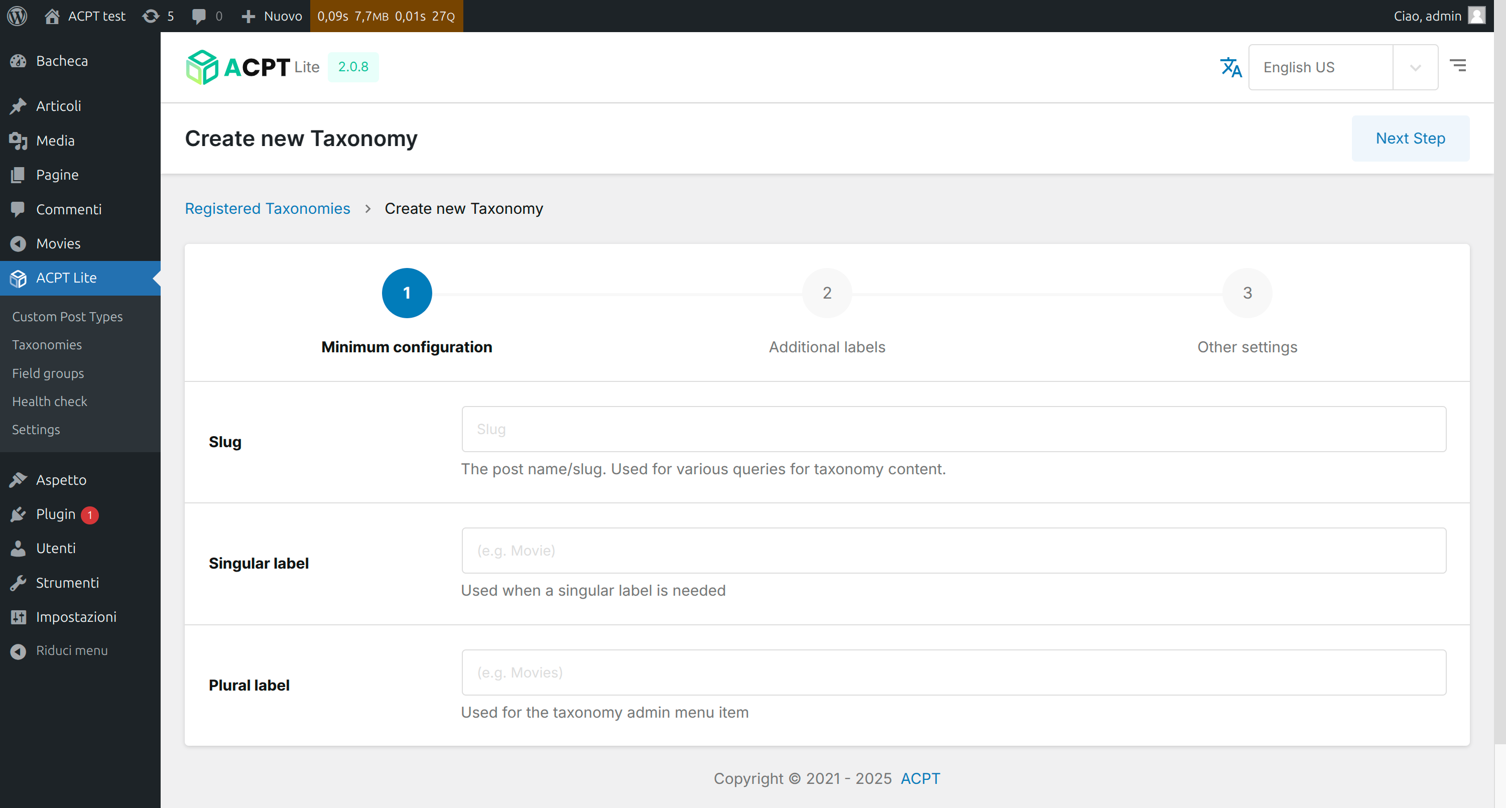 Register new Taxonomy