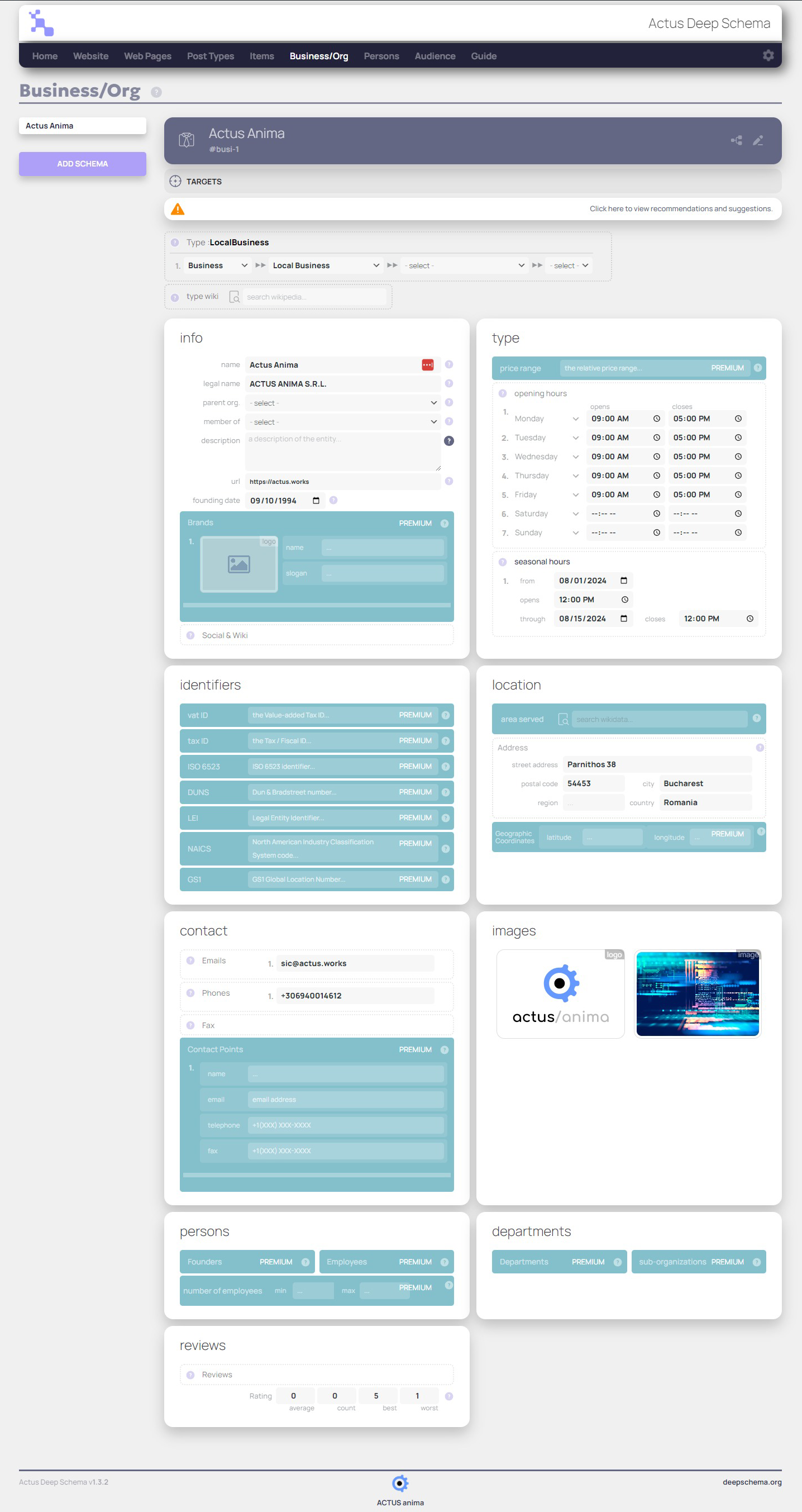 Business/Organization Schema.