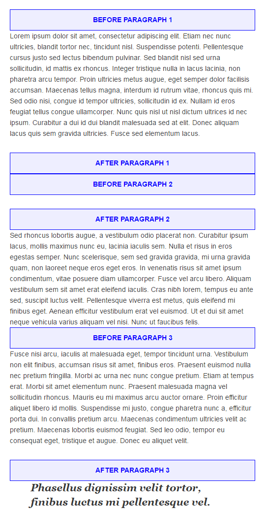 Visualização das posições, para inserção automática no post