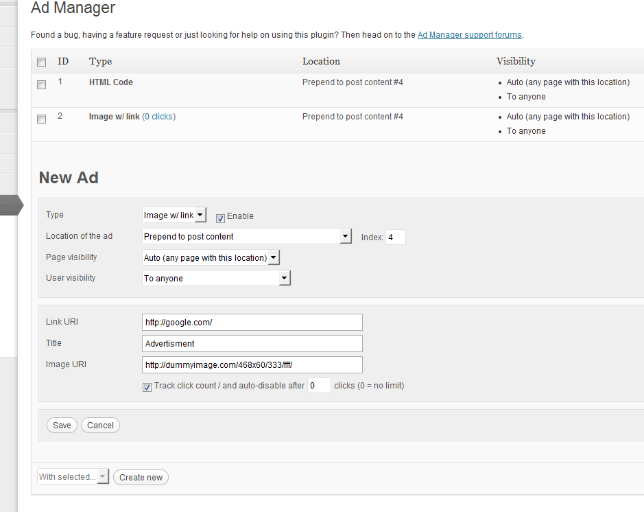 Plugin options