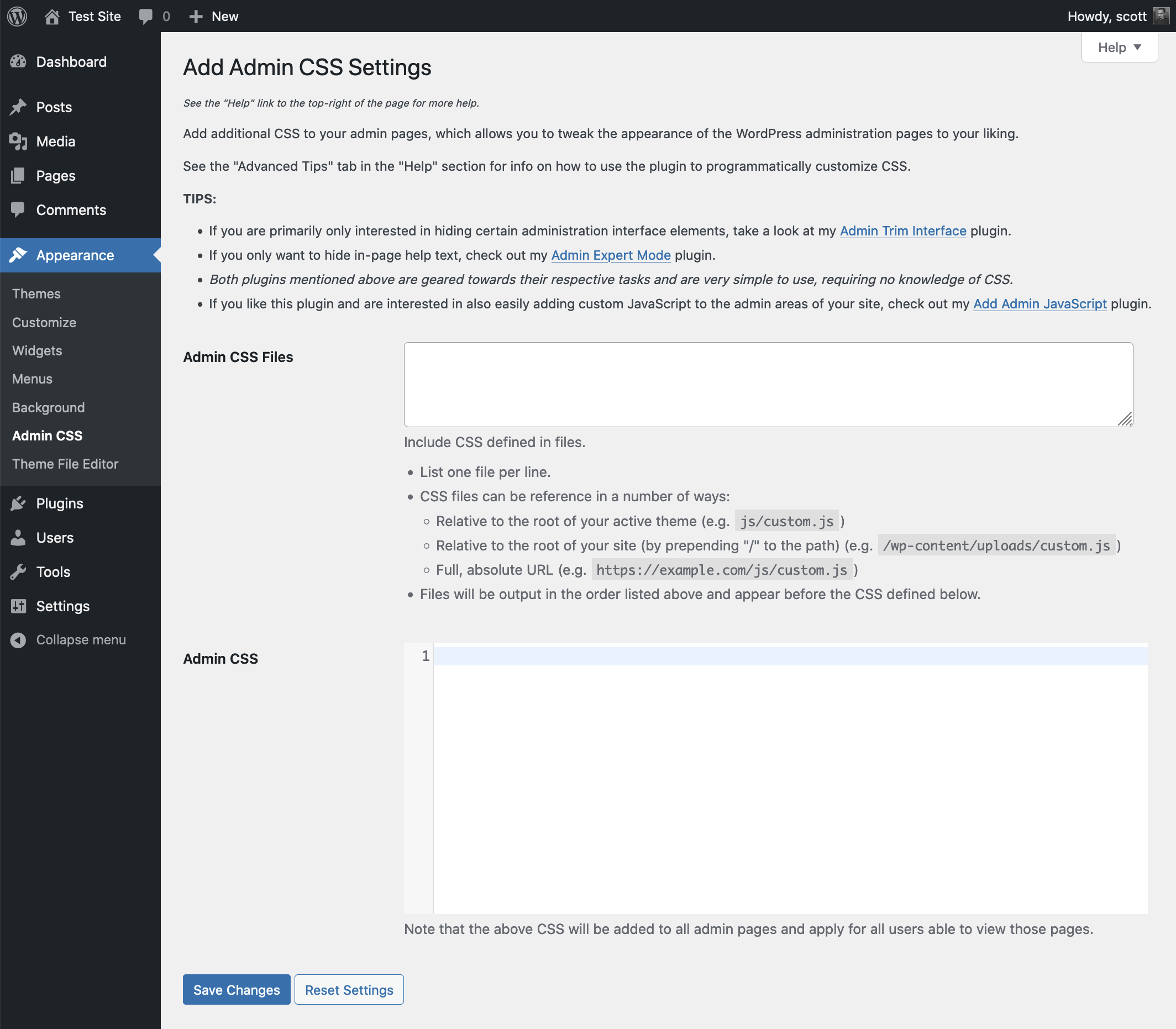 A screenshot of the plugin's admin settings page.