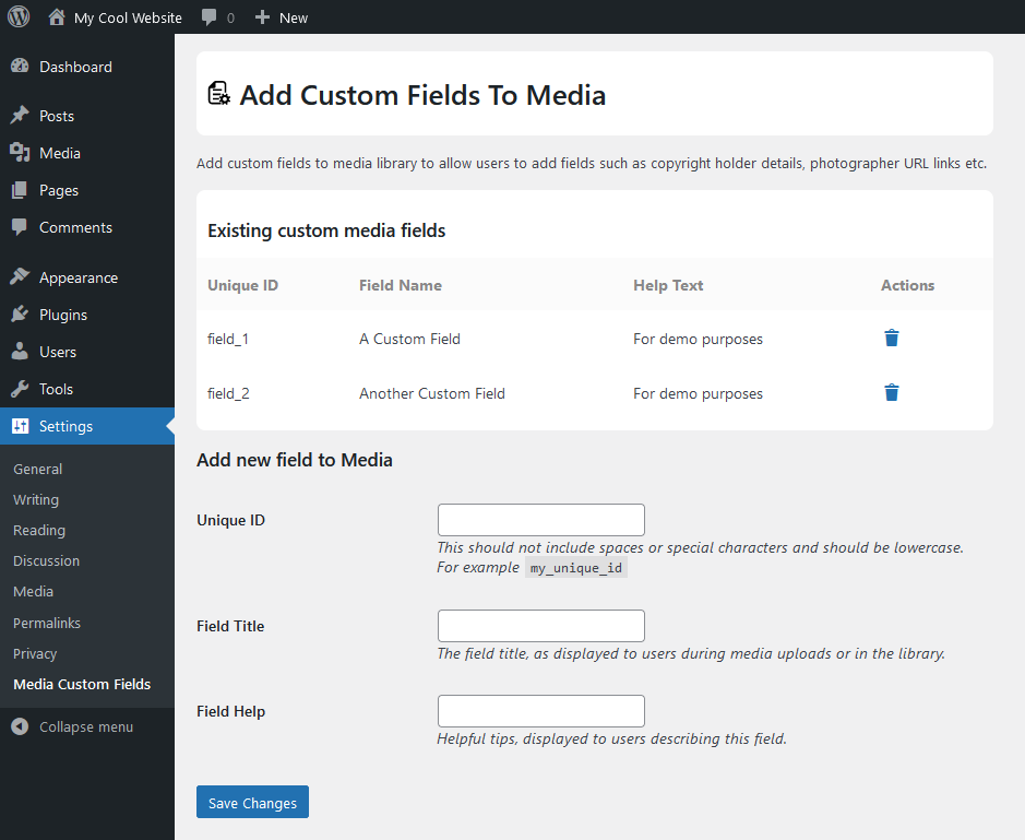 Add Custom Fields to Media