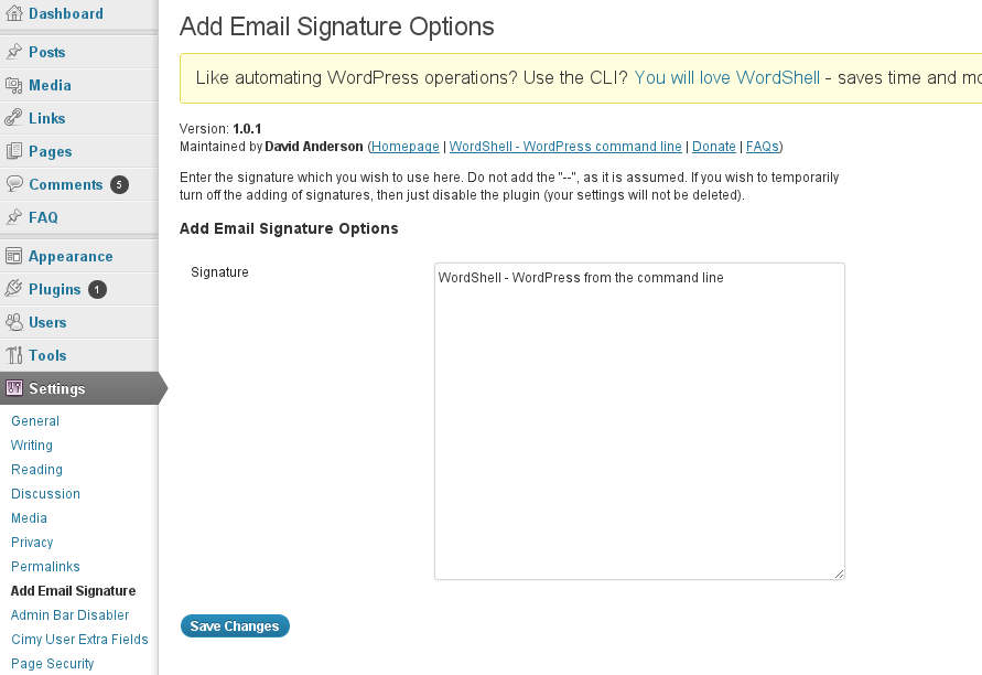 Configuring a signature