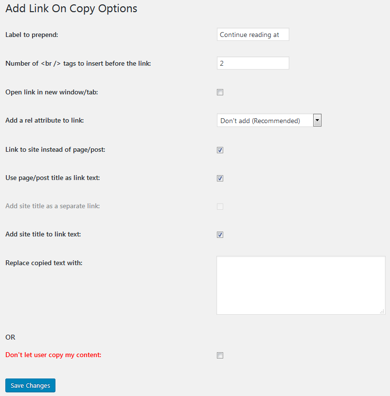 Plugin options