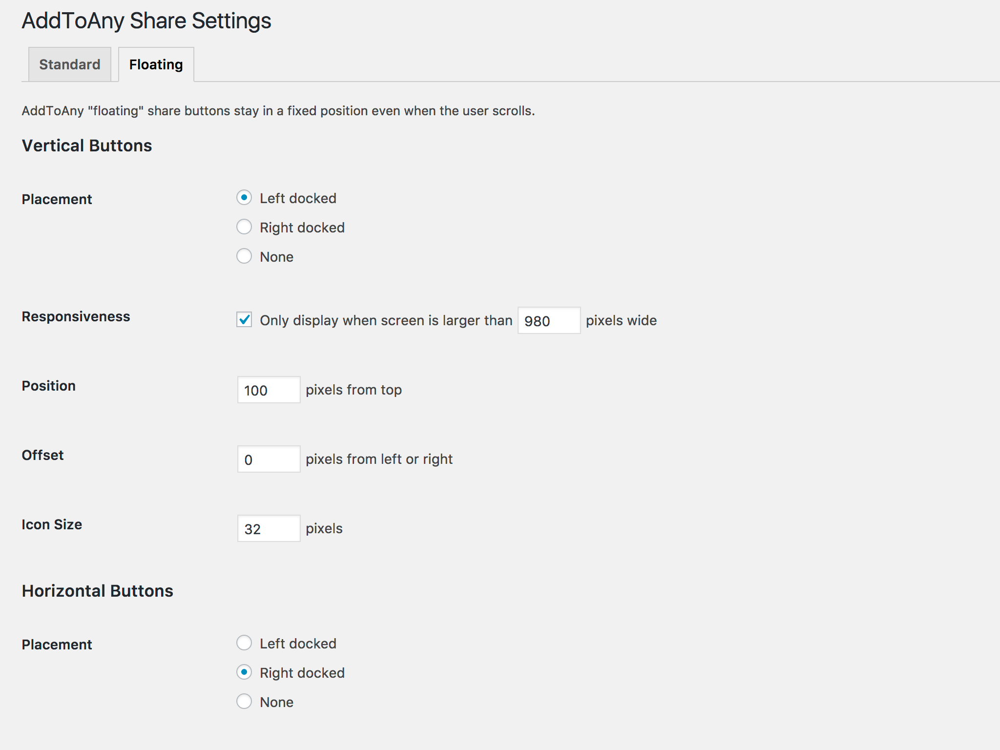 Settings for Floating Share Bars