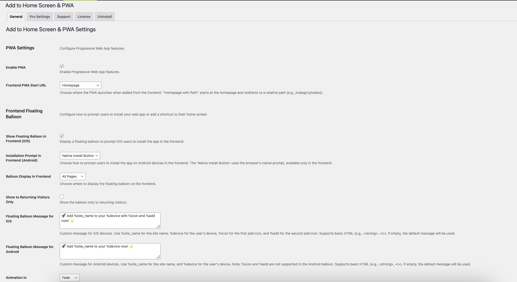 Free plugin settings page for easy configuration.