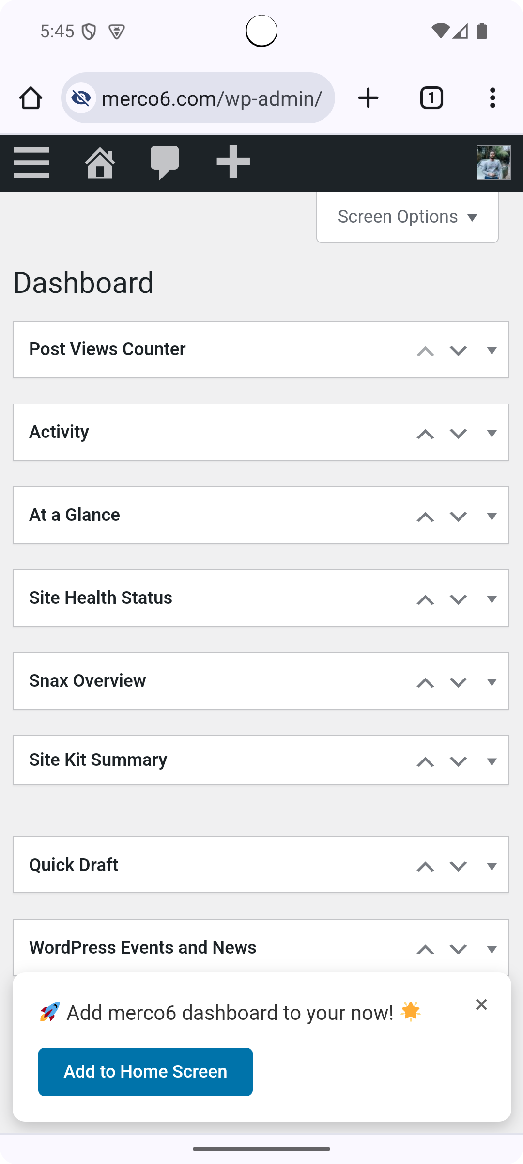 Dashboard prompt for adding the admin dashboard as a PWA (Pro feature).