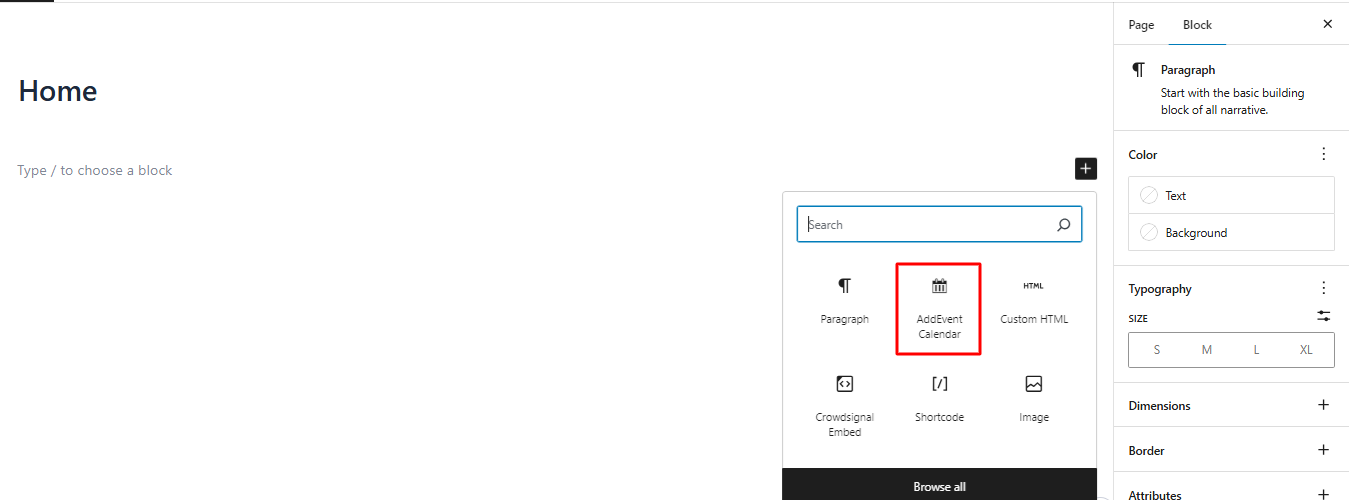 AddEvent Events Calendar Block - Add and configure your AddEvent Events Calendar in the Gutenberg editor.
