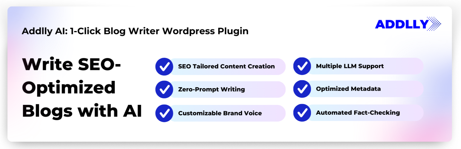WordPress 外掛 Addlly AI – AI Content Writer and 1 Click AI Blog Generator 的封面圖片。