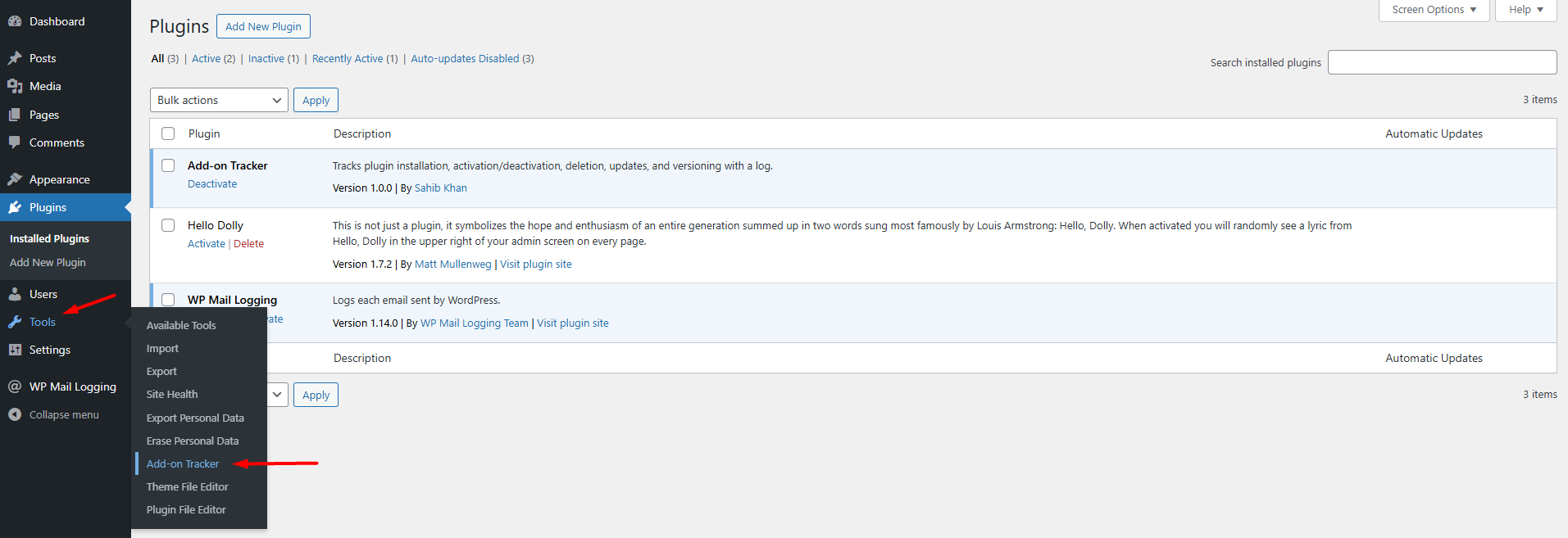 Under the Tools menu, click on Add-on Tracker to view detailed logs.