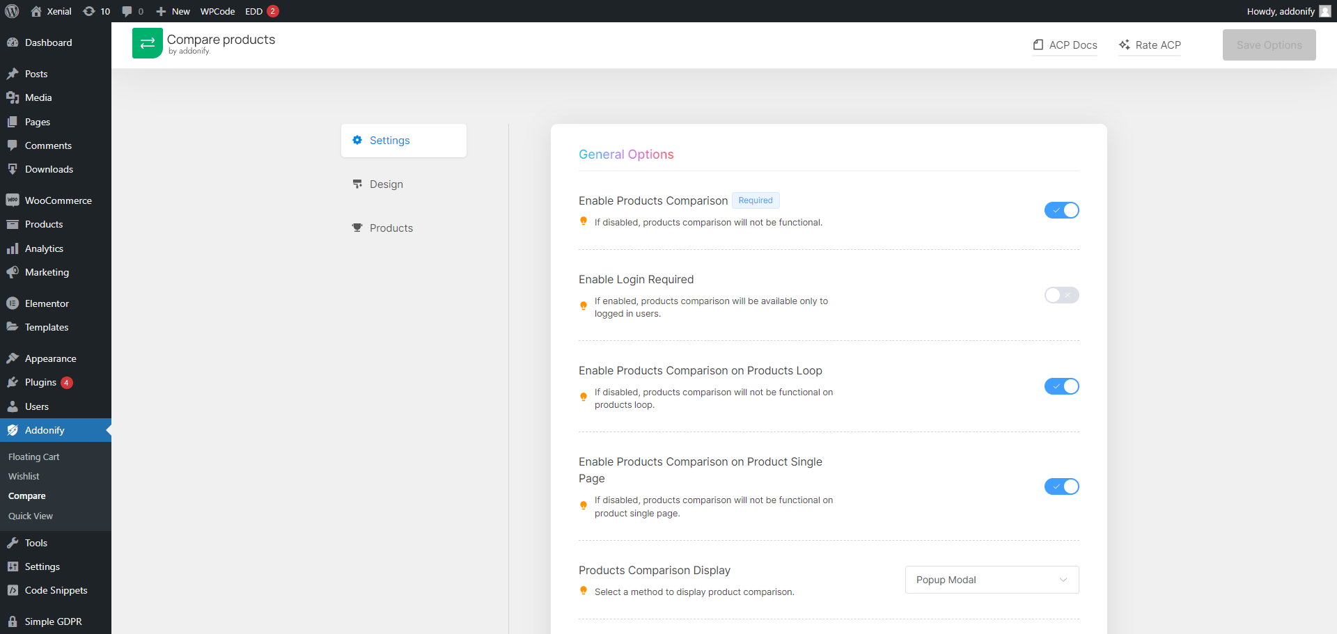 Compare setting page in dashboard - 1.