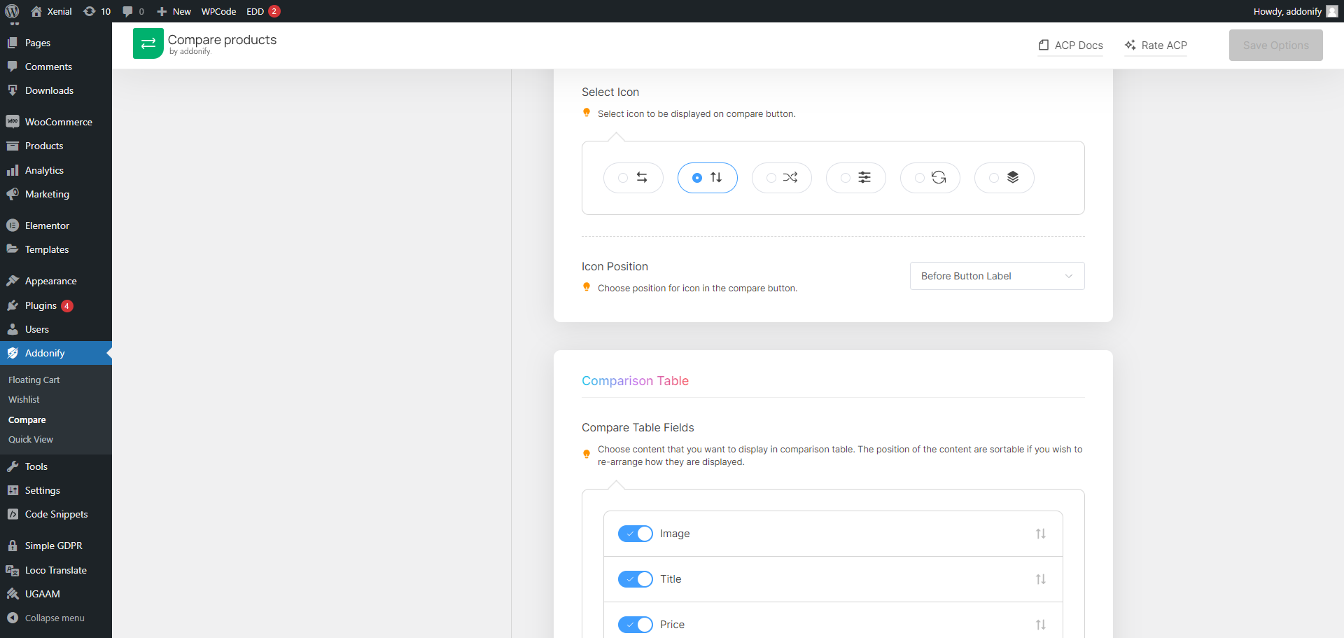 Compare setting page in dashboard - 2.