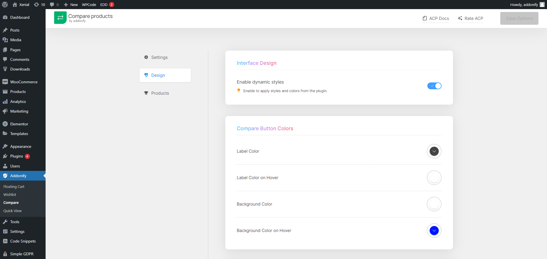 Compare setting page in dashboard - 3.