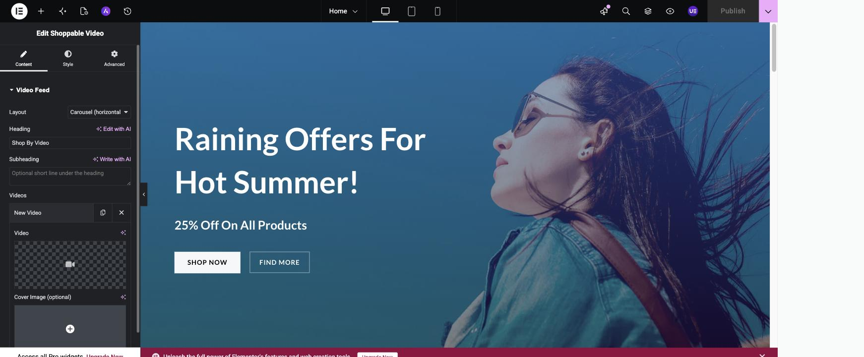 Build your video feed without leaving the page — the Elementor widget's "Add & manage videos right here" mode with live preview.