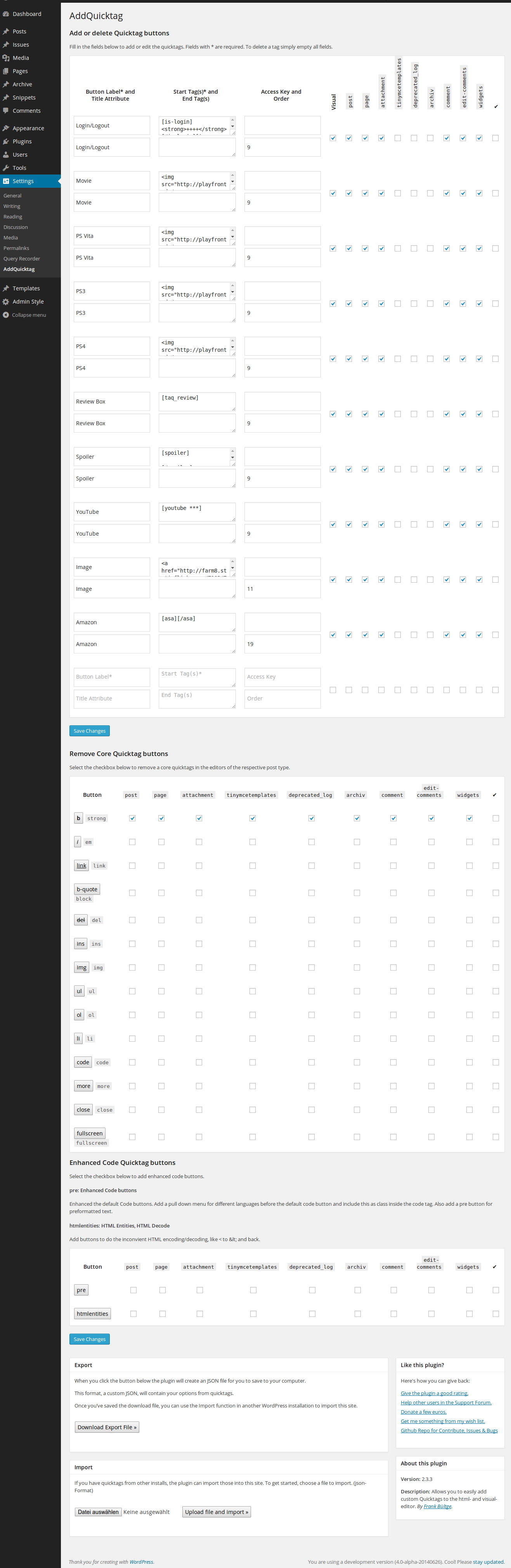 Settings area in WordPress 4.0-alpha