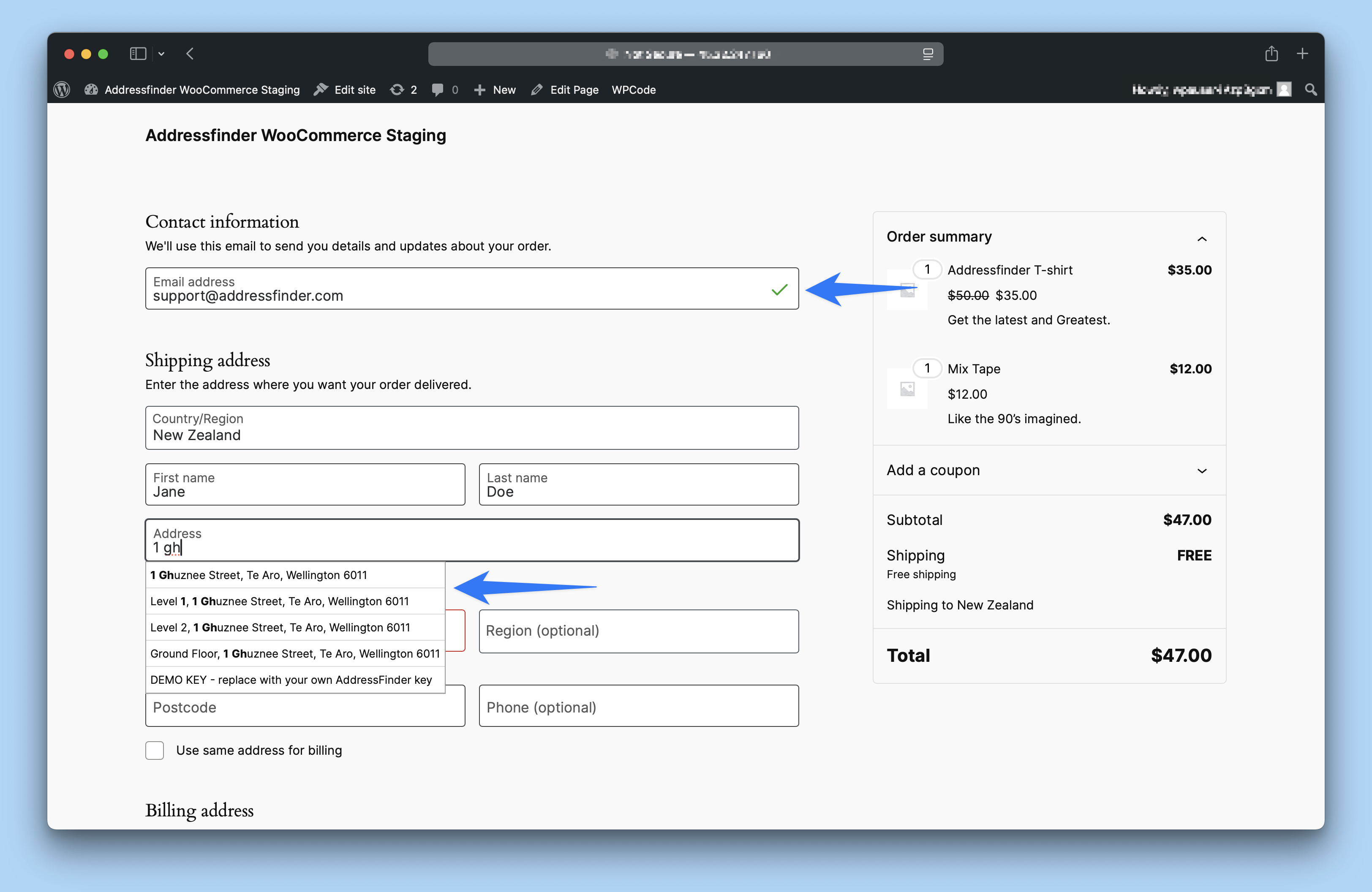 Address autocomplete in checkout
