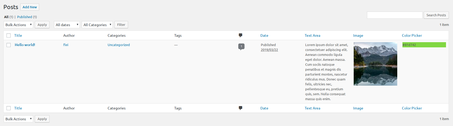 <p>Example of various admin columns for Posts</p>