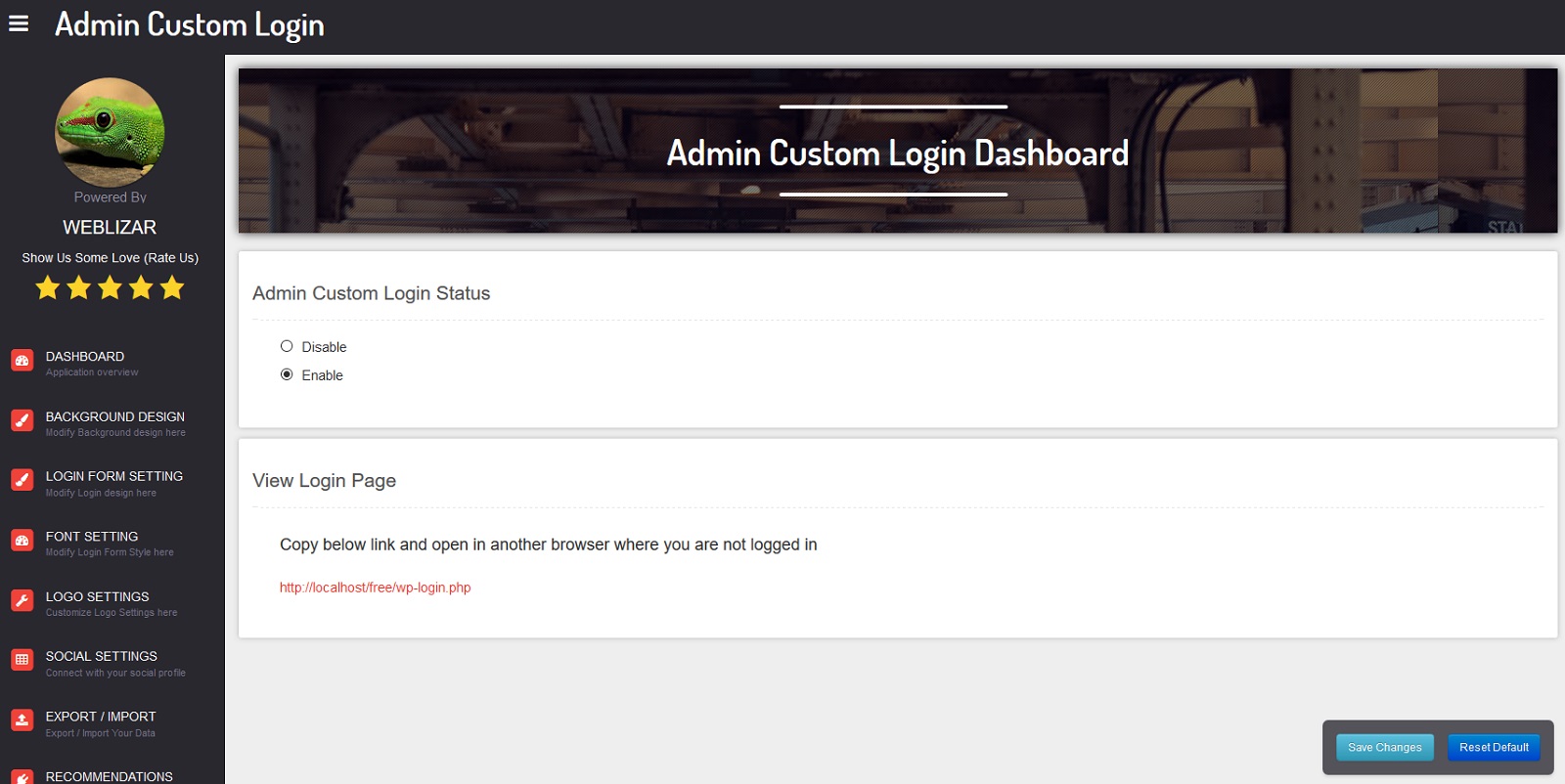 Admin Setting Dashboard