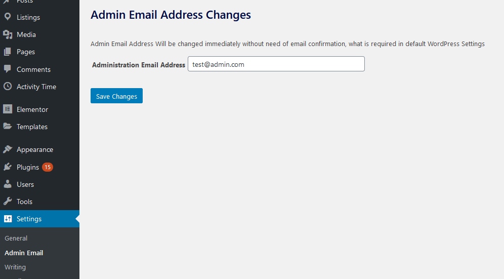 Quick WordPress Admin Email Change Without any confirmation