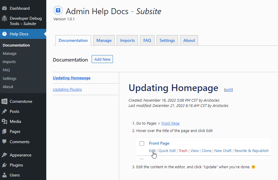 Main documentation page