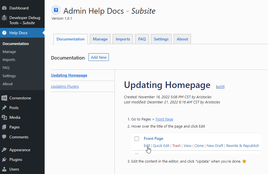 Admin Help Docs